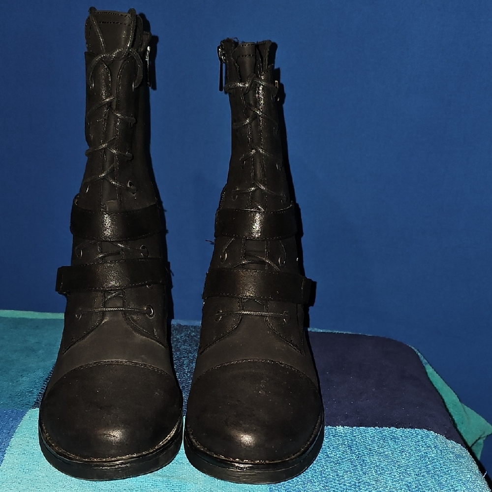 Torrid Black Oil Strappy Combat Boot 11W